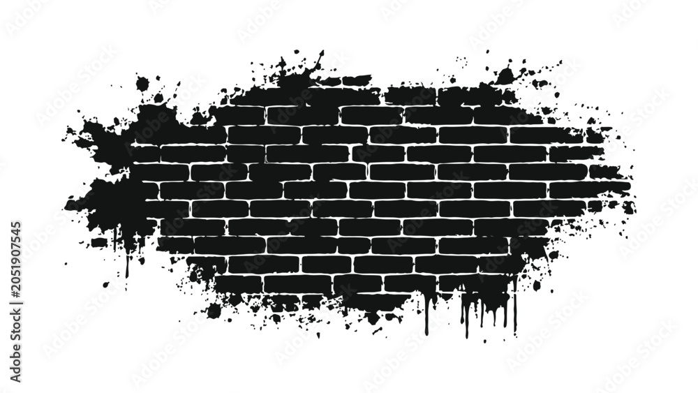 Obraz premium Black brick wall texture vector illustration with abstract grunge splatter frame
