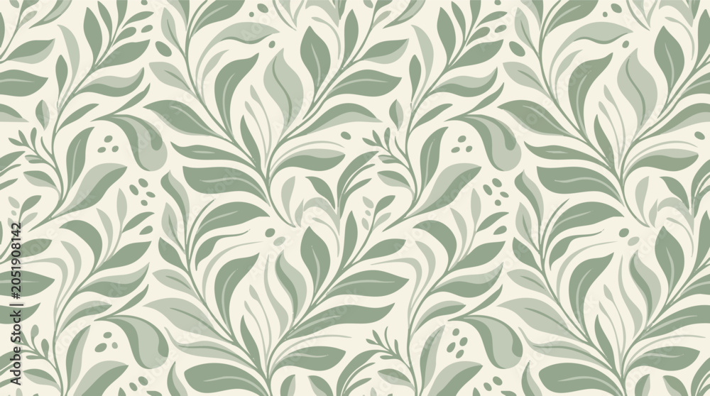 Fototapeta premium Premium botanical seamless vector pattern featuring decorative green foliage and organic leaf motifs, ideal for textiles