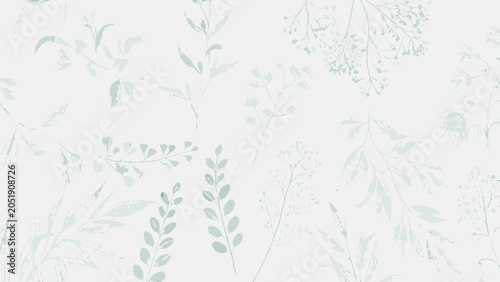 Photos Mint green watercolor leaves and branches pattern on white background