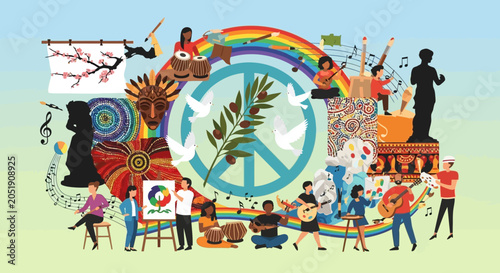 Canvas Print Global Cultural Diversity and Unity Artistic Concept with Peace Symbols