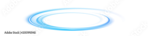 Glowing blue spinning light vortex oval spiral effect on transparent background for podium overlay