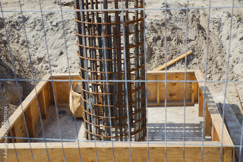 Valokuva Close-up of a building foundation under construction showing a cylindrical steel