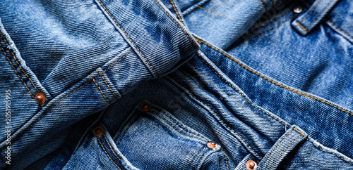 Set of stylish blue jeans a...