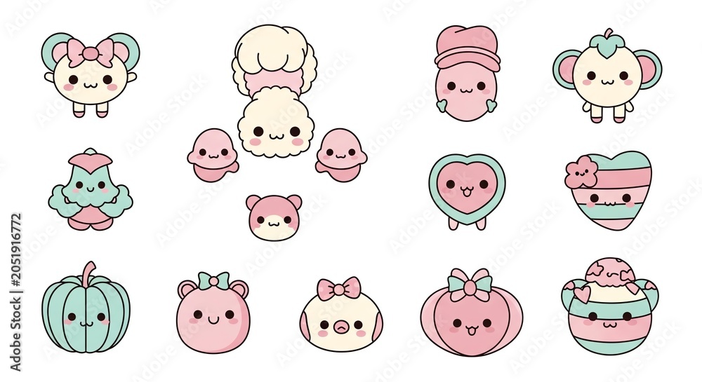 Fototapeta premium Cute cartoon pumpkins and characters with simple design