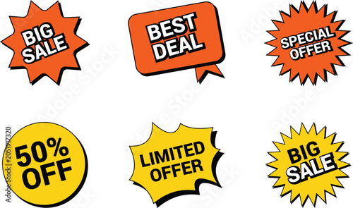 Big Sale Price Tag Sticker Collection Vector Discount Badge, Special Offer Label, Best Deal Promo Tags