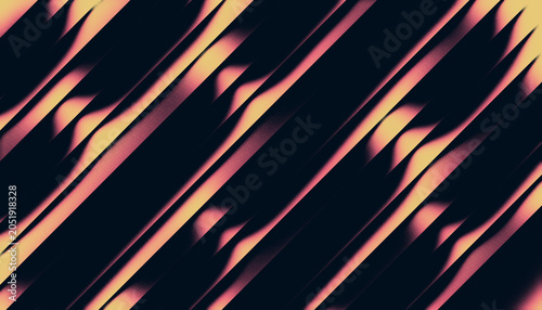 Abstract diagonal stripes background with heavy grain texture and glowing pink and yellow gradients