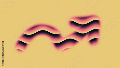 Isolated 3D wavy gradient arrow shape with heavy grain texture on solid warm yellow background