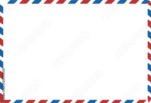 Cuadro en lienzo Vintage airmail envelope border template, red and blue striped post frame design