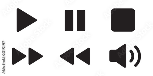 Obraz na płótnie Essential multimedia player interface buttons including play pause stop forward back and volume