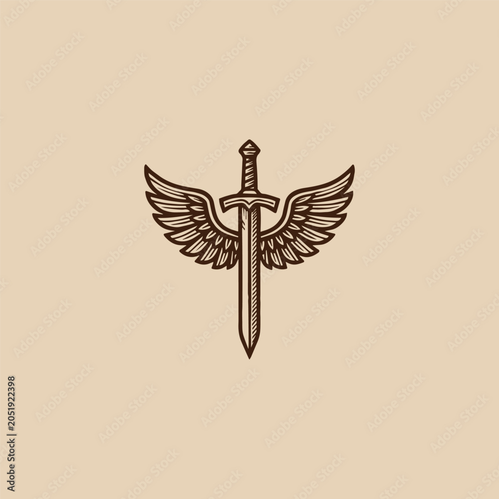 Fototapeta premium Wing sword logo vector illustration