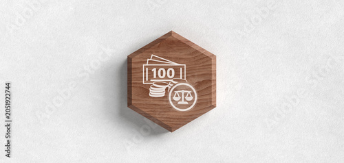 Photos This high-quality 3D rendered wooden hexagon sign features a financial law conce