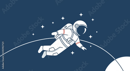 Astronaut Floating in Space Suit Alone.
