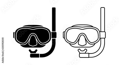Canvastavla Snorkel Mask And Goggles Black And White Line Art Illustration