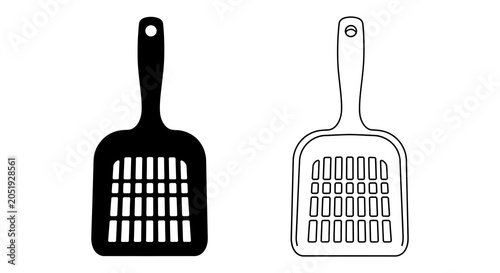 Tableau sur toile Cat litter scoop with rectangular perforations black and white line art