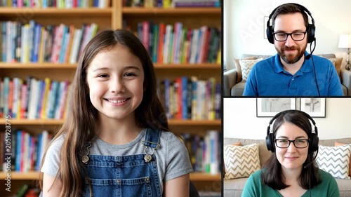 Online Learning: Girl with Teachers in Video Call