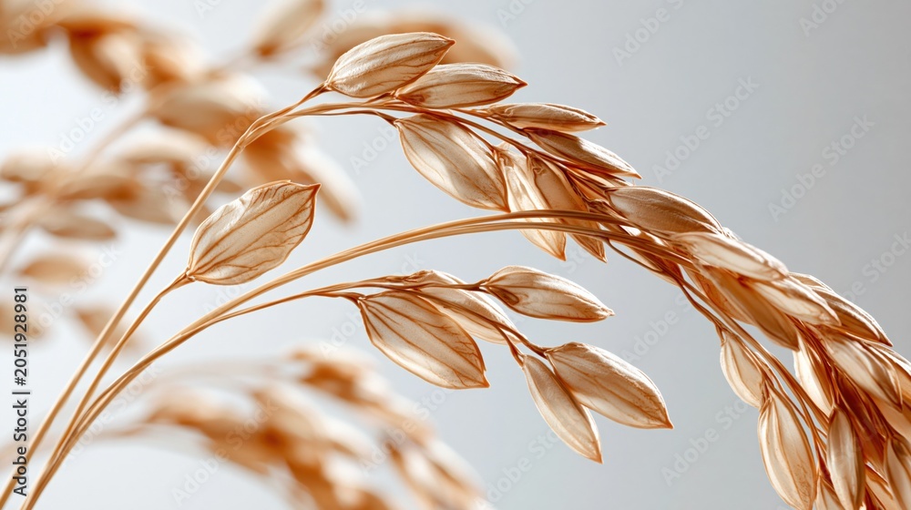 Fototapeta premium Golden wheat stalks with detailed grains, macro photography in soft light, representing agriculture and harvest