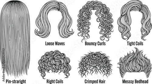 Tableau sur toile Collection of diverse hairstyles including pin-straight loose waves bouncy curls