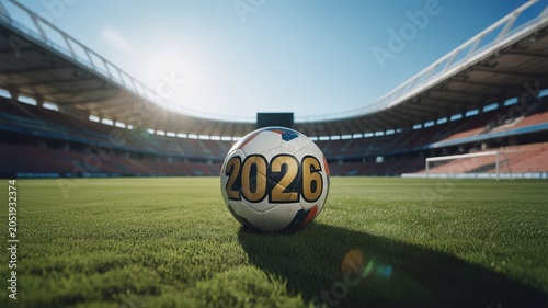Vibrant dynamic illustration capturing the thrill of the Football World Cup with bold red and blue hues for sports themed digital designs social media campaigns and promotional materials