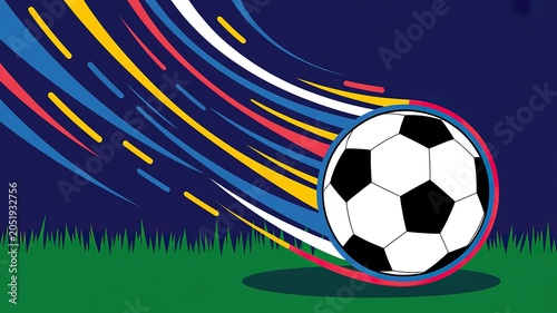 Vibrant dynamic Football World Cup themed graphic with bold red blue accents ideal for sports event promotions social media banners and fan engagement materials