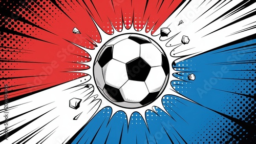 Vibrant red and blue geometric patterns dynamic Football World Cup themed graphics ideal for event promotions social media banners and fan merchandise design