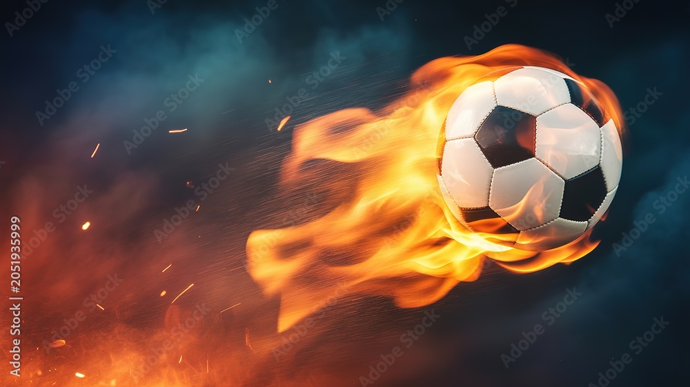 Fototapeta premium Vibrant Dynamic Football World Cup Match Scene with Neon Accents Energetic Player Action for Sports Promotions Social Media Content and Event Campaigns