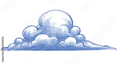 Cartoon cloud illustration white and blue watercolor style on isolated background