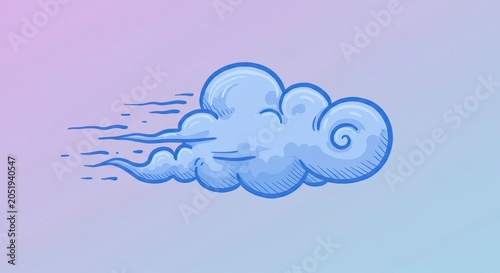 Cartoon cloud illustration with motion lines on gradient background