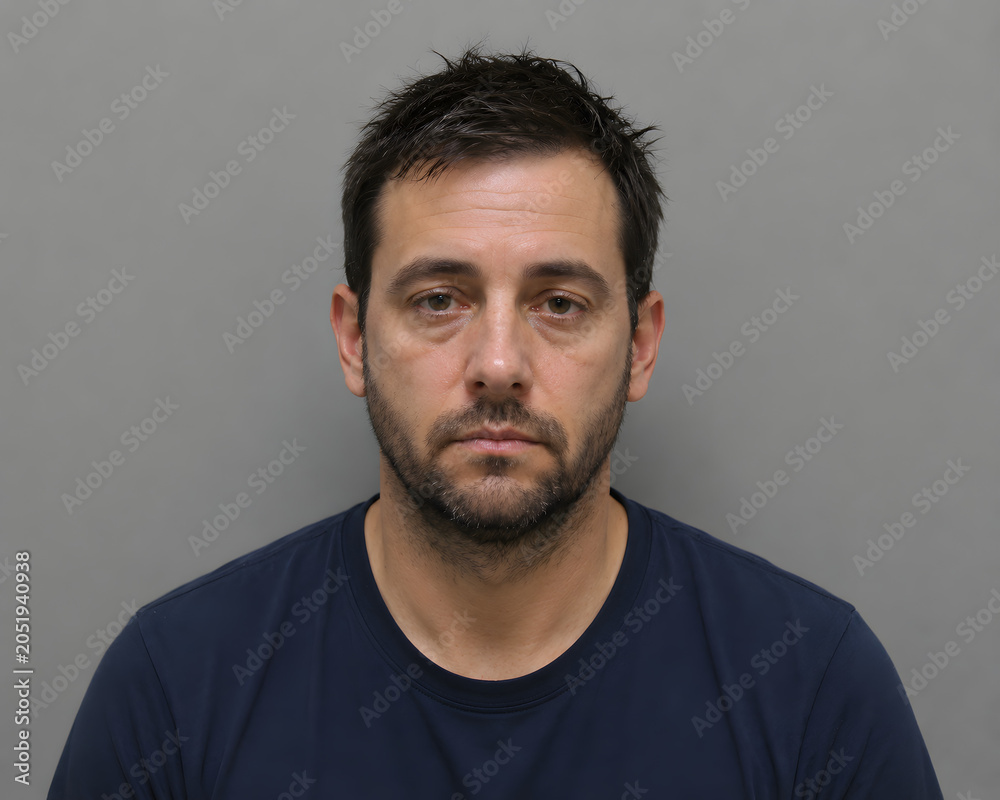 Obraz premium Male Mugshot Portrait, Booking Photo, Arrest Record, Criminal Suspect Identification, Law Enforcement Image