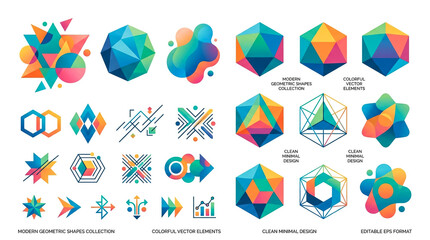 Colorful geometric shapes and abstract patterns collection in vibrant vector design