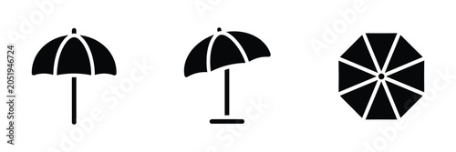Bild auf Leinwand Beach Umbrella Icons, summer vacation sunshade and parasol symbols, seaside relaxation and travel vector illustration set