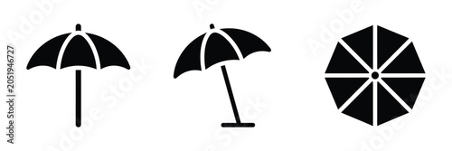 Bild auf Leinwand Beach Umbrella Icons, summer vacation sunshade and parasol symbols, seaside relaxation and travel vector illustration set