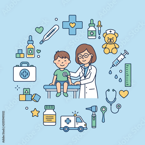 A medical professional examines a young patient with care and compassion