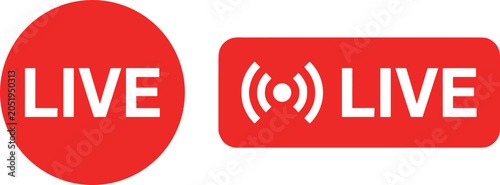 Принти на полотні Red Live Streaming Icon Set with Broadcast Signal Symbol for Social Media Videos