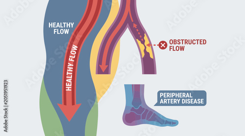Tableau sur toile Peripheral Artery Disease Leg Blood Flow Obstruction Illustration