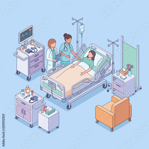 Slika na platnu Medical professionals attend to a patient in a hospital room