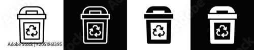 Schilderij op canvas Recycle Bin Icon Set White And Black Background Style