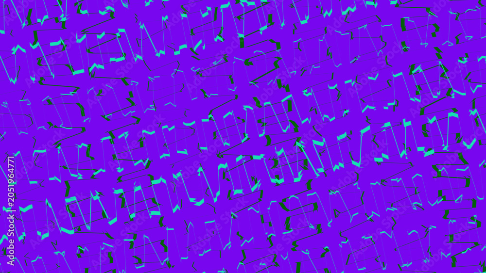 Fototapeta premium Purple background with chaotic turquoise and black abstract shapes pattern
