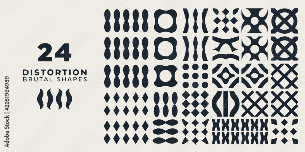 Fototapeta premium Collection of twenty four distorted geometric shapes a black and white vector illustration abstract asymmetrical