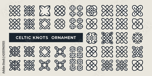 Cuadro en lienzo Collection of celtic knot ornaments a black and white vector illustration with i