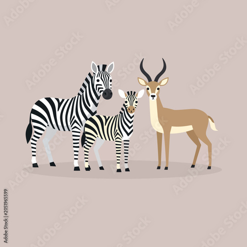 Photography Three wild animals standing together on a plain background