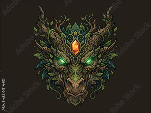 Obraz na plátně Primal dragon head with glowing green eyes
