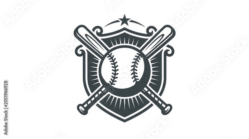 Photography Baseball Emblem with Crossed Bats and Star.