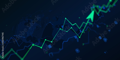 Financial data chart with upward trending lines and abstract geometric shapes vector illustration analytics arrow