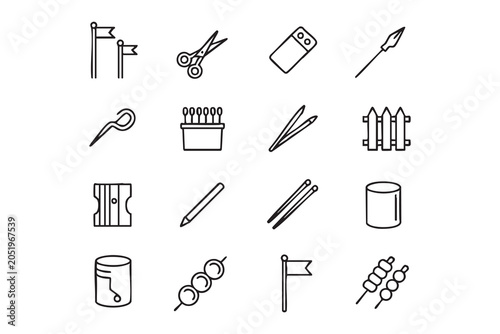 Canvas-taulu Pencil, Scissors, and Sharpener Minimal Line Art Icons Collection