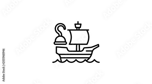 Photos Cartoon pirate ship sailing on waves with a hook