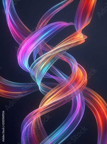 Vibrant Neon Glowing Abstract 3D Twisted Ribbons on Dark Background