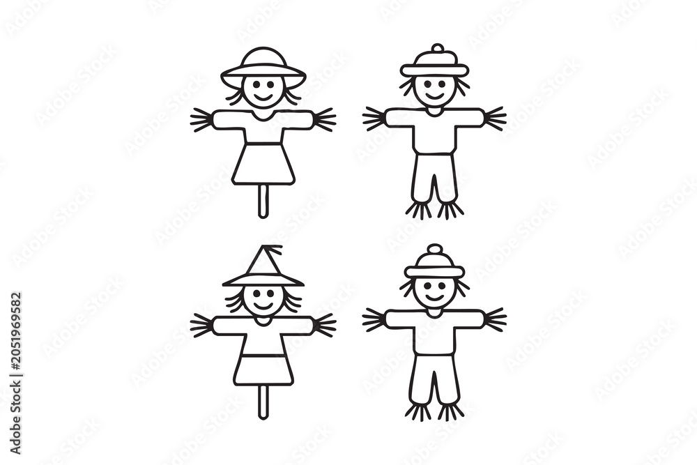 Fototapeta premium Rural Farm Scarecrow Vector Symbols for Crop Protection Graphics