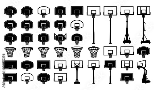 Foto Basketball hoop net and backboard black silhouette vector set