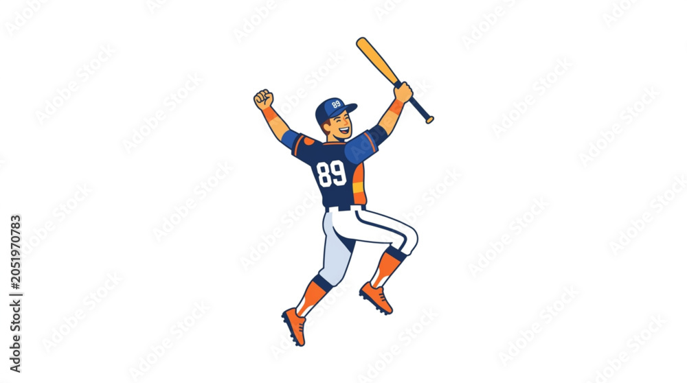 Obraz premium Baseball player celebrating victory with bat raised high.