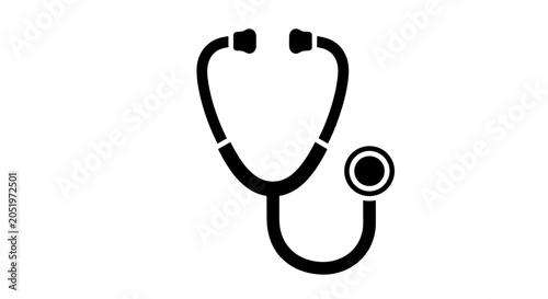 Simple Black Stethoscope Icon Symbolizing Healthcare and Medical Profession on Isolated White Background